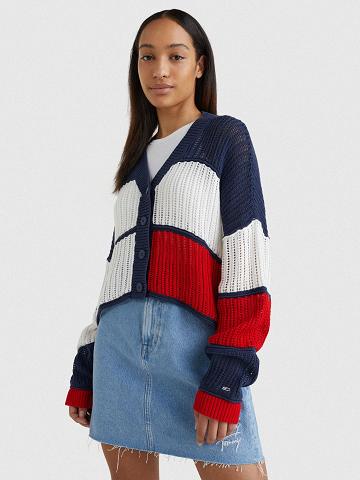 Női Tommy Hilfiger Cropped Colorblock Cardigan Pulóverek Sötétkék Színes | HU 343ILH